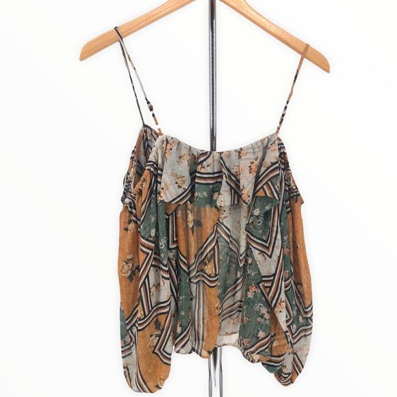 Lovestitch Patchwork Mixed Print Open Shoulder Long Sleeve Top size Medium - Picture 10 of 14